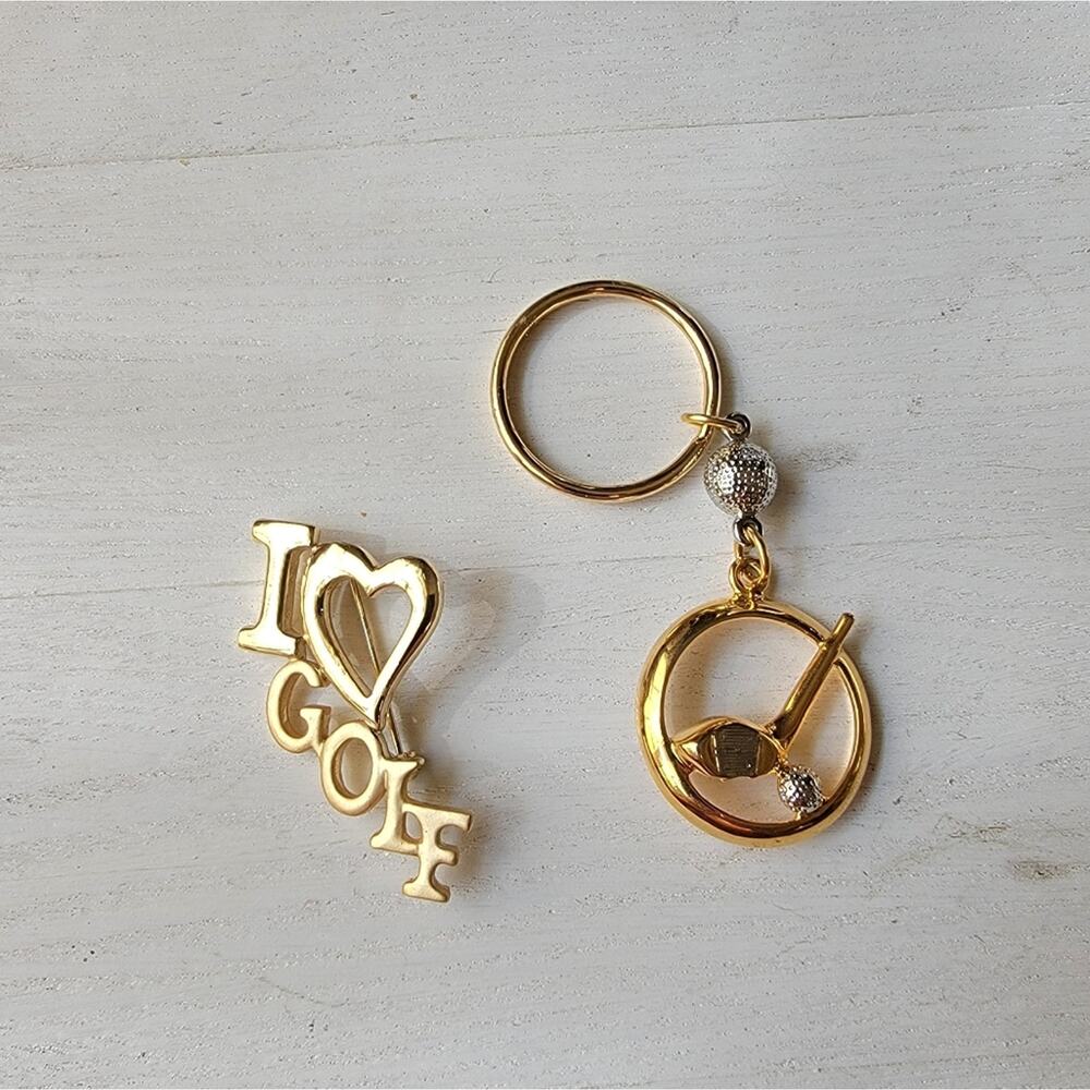 🔴 5/$15 L Razza I Heart Love Golf Brooch Pin & Golf Keychain Set